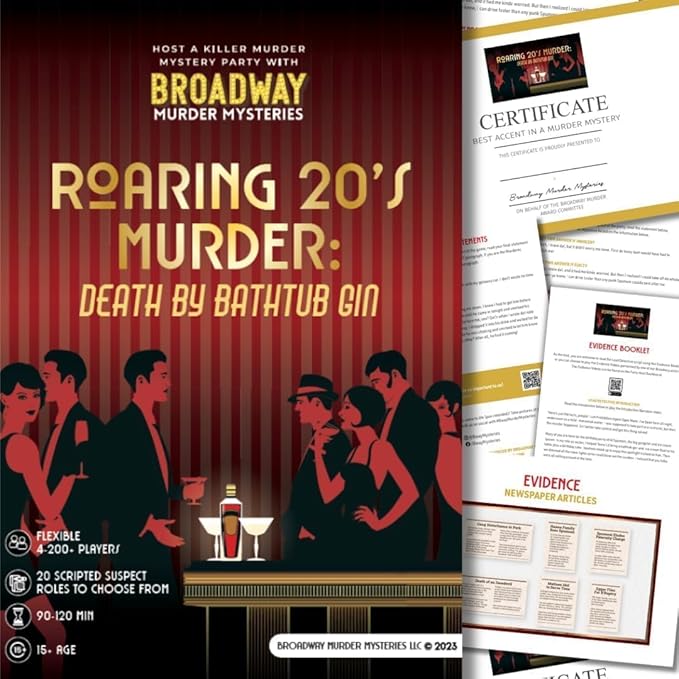 Roaring 20s Murder Mystery Game | A 1920s-Themed Party Kit | Flexible Number of Players 4-20+ | Physical Game Kit | Updated 2025