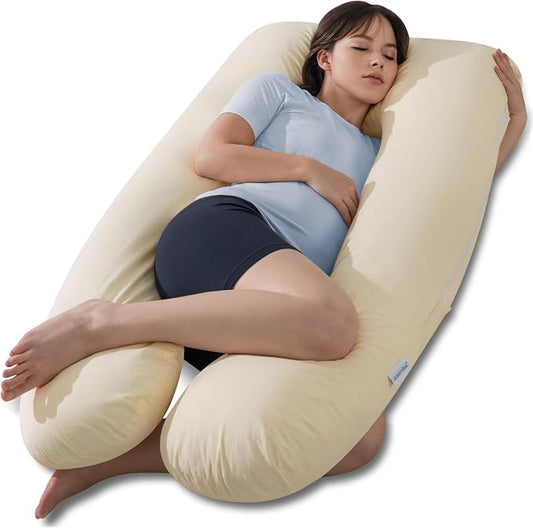 QUEEN ROSE Pregnancy Pillows, Soft Cotton U Shaped Body Pillow for Sleeping, Maternity Pillow for Pregnant Women, Sunlight Yellow