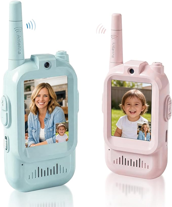 Video Walkie Talkies for Kids, 2 Pack Rechargeable Facetime Video Chat with Camera, Voice Changer, Ringtones, Secure Channel, 1600ft Long Range Intercom Toys for Indoor Outdoor, Ages 3–12 Boys Girls