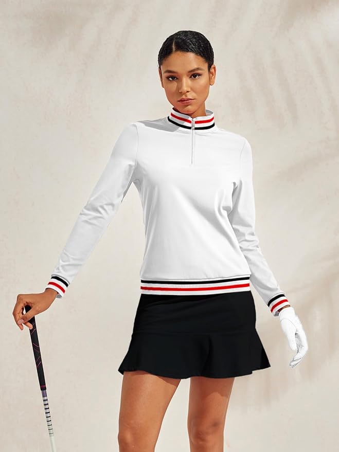 ACEGOLFS Womens Golf Polo Shirts Solid Long Sleeve Quarter Zip Pullover Shirt for Women UPF 50+ Rash Guard Ladies Workout Top