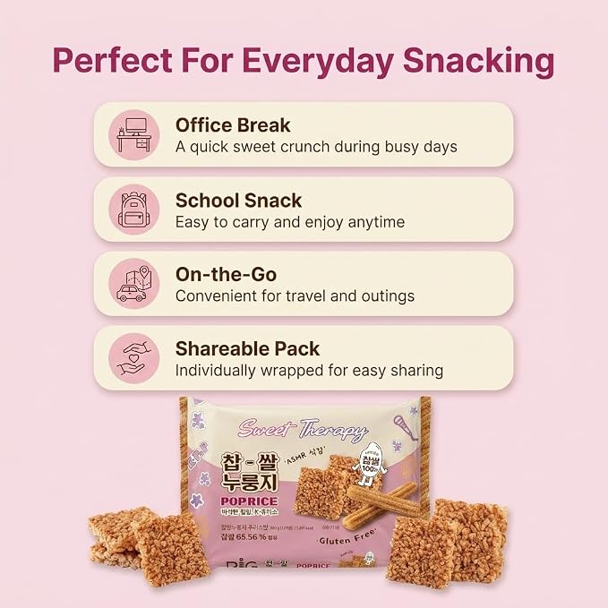 Korean Crunchy Baked Seaweed Rice Crackers (Churro Pop Rice 10.6oz) | Crunchy baked korean crackers & pop rice; alternative to japanese rice crackers; traditional crispy nurungji snack packs