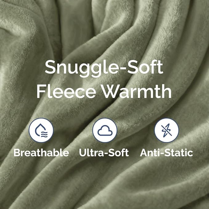Ultra Soft Fleece Throw Blanket - College Dorm Room Essentials - Olive | Flannel Fleece, Thick, Warm & Breathable, All Season Cozy, Anti-Static, Microplush, Lightweight for Couch, Bed & Dorm Bedding