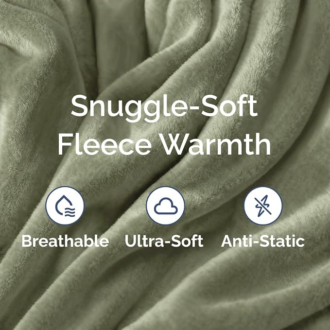 Fleece Blanket Twin Size - Ultra-Soft Warm Flannel Fleece Blanket - Olive | Soft, Warm, Outdoor Picnic Blanket for Camping, Travel, Lightweight, Cozy, Anti-Static, Home Decor Gifts for Men & Women