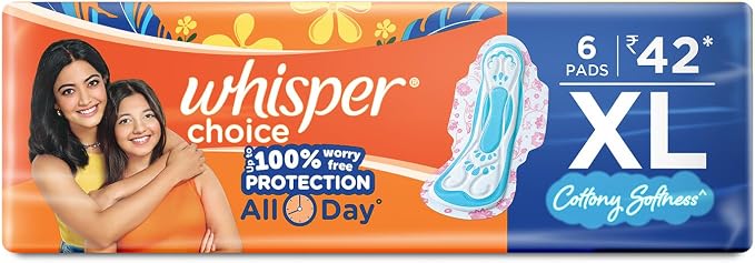 Whisper Choice Sanitary Pads for Women, XL 6 Napkins