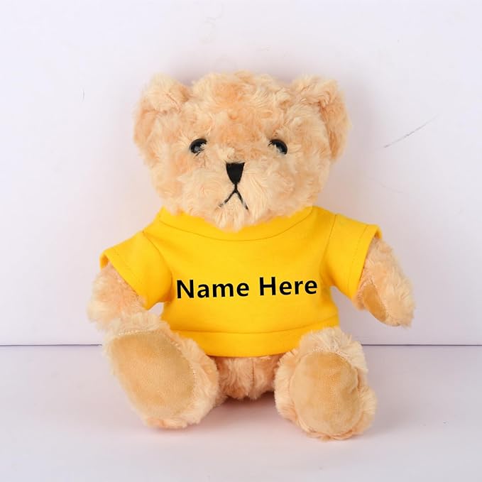 Personalized Custom Name Bear Clothes Plush Doll Tee Shirt for 8-12 Inch (Yellow)