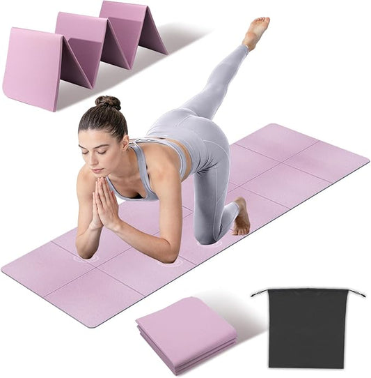 Foldable Yoga Mat Thick Non-Slip Exercise Mat - Packable Travel Fitness Mat with Carrying Bag for Yoga, Pilates, Workout, Home & Gym