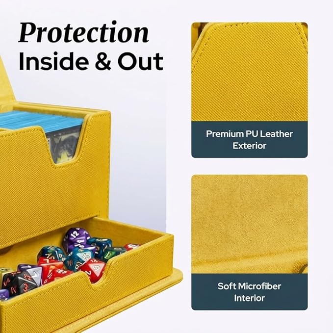 Card Deck Box Fits 200+ Double Sleeved，Commander Deck Box for Magic the Gathering with Dice Tray & Toploader Display,2 Dividers