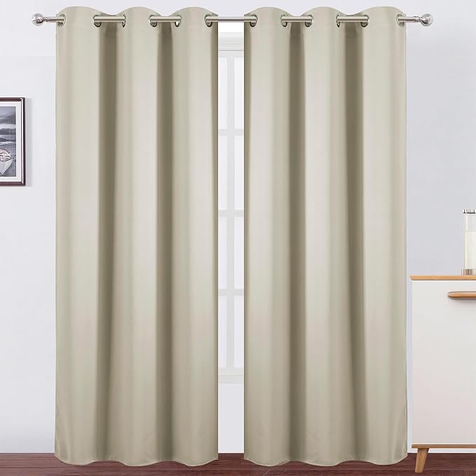 LEMOMO Light Beige Blackout Curtains 34 x 84 Inch Length/Set of 2 Curtain Panels/Thermal Insulated Room Darkening Blackout Curtains for Bedroom