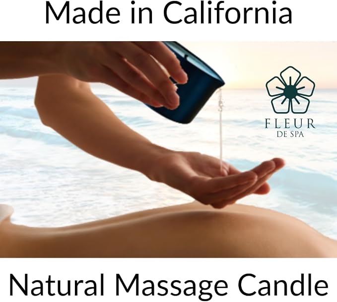 FLEUR DE SPA Massage Oil Candle – 6oz with Pour Spout – Made in USA – All Natural Coconut & Soy Blend – Melts to Warm, Alluring & Hydrating Body Oil – Perfect Spa & Gift Candle (Leather)