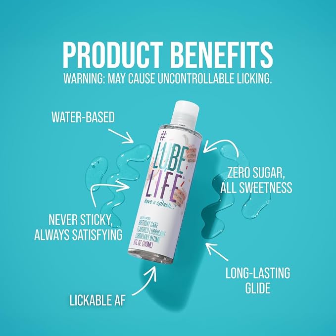 LUBELIFE Water-Based Birthday Cake Flavored Lubricant, Personal Lube for Men, Women and Couples, Made Without Added Sugar, 8 Fl Oz
