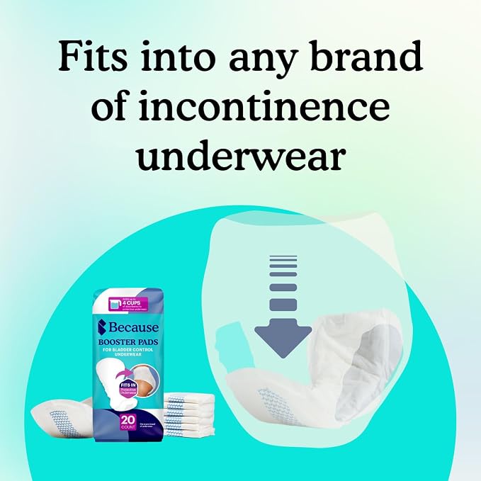 Because Overnight Booster Pads Fit All Adult Diapers, Helps Keep Your Adult Diaper Active All Night, Adds 4 Cups to Incontinence Underwear, Extra Absorbency, 180 Count (Packaging May Vary)