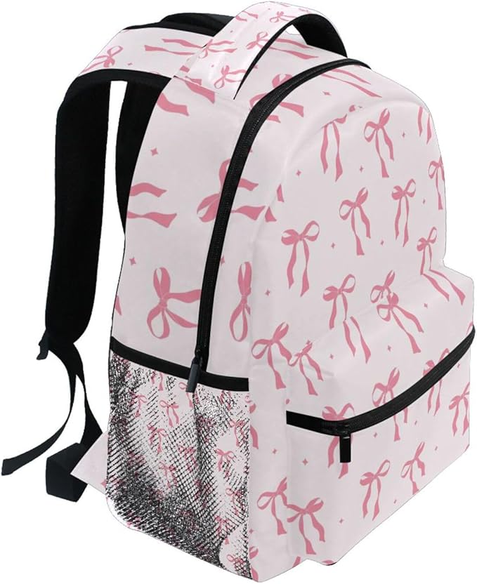 Cute Pink Ribbon Bow Boys Girls Kids School Backpacks Bookbag, Elementary School Bag Travel Backpack Daypack