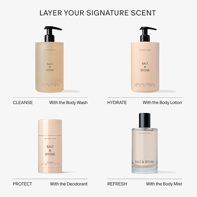 Salt & Stone Body Wash with Antioxidants for Deep Moisture | For Women & Men, Sulfate, Paraben, & Dye Free, Leaving Skin Soft and Hydrated | Saffron & Cedar 15.2 fl oz