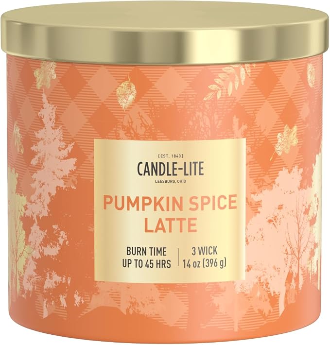 Candle-lite Halloween Scented Candles, Pumpkin Accord with Buttercream, 14 oz Jar, 45 Hour Burn, Fall Scented Candle for Home Decor, 3-Wick, Proudly Poured in USA, Halloween Candle Decoration