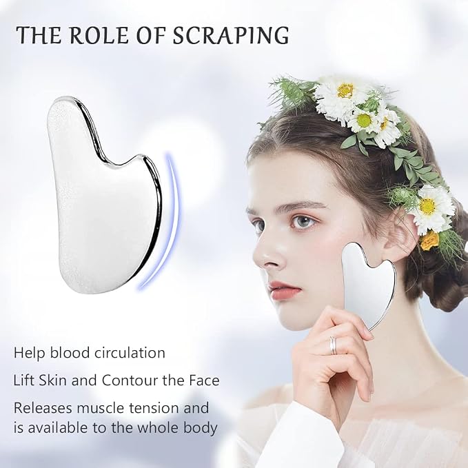 Gua Sha Facial Tools Set,Ice Face Rollers,Manual Acupuncture Pen,Stainless Gua Sha,3-in-1 Stainless Steel Massage Set for Women