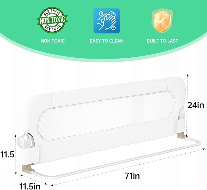 UPGOGO Folding Bed Rail for Toddlers,Baby Bed Rail Guard with Reinforced Anchor Safety System,Fit Bunk,Full Size,Queen,King,Twin(White,71"x23.6")