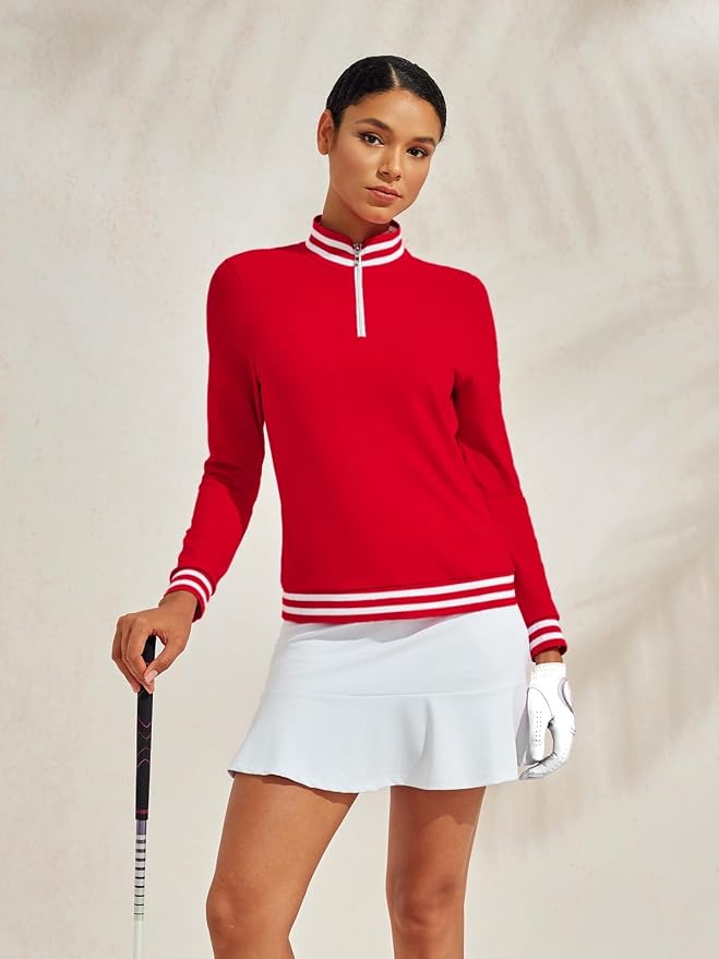 ACEGOLFS Womens Golf Polo Shirts Solid Long Sleeve Quarter Zip Pullover Shirt for Women UPF 50+ Rash Guard Ladies Workout Top