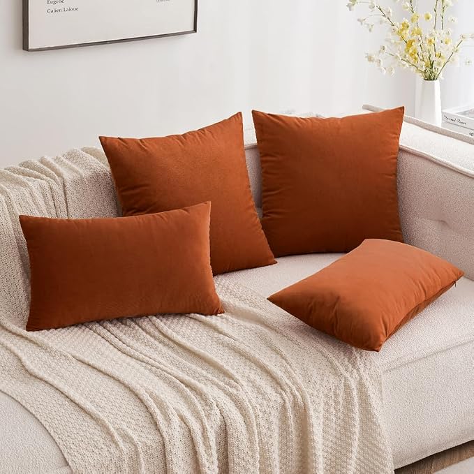MIULEE 12x20 Inch Lumbar Velvet Fall Throw Pillow Covers Rust | Pack of 2 Soft Solid Decorative Pillow Covers, Modern Luxury Home Decor, for Chair Couch Sofa Bedroom Livingroom