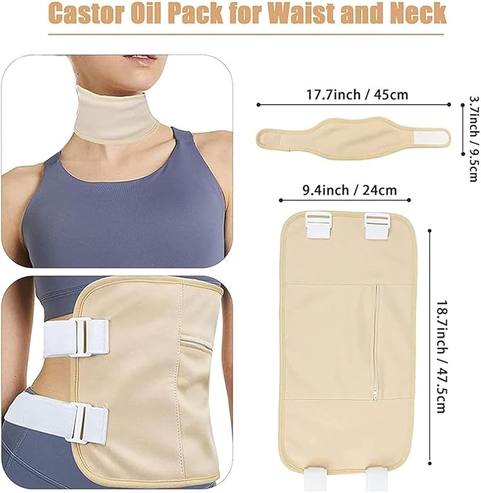 Tavio Castor Oil Pack, Castor Oil Liver Wellness Pack Wrap Kit, Organic Cotton Reusable Pads Kit for Hot/Cold Compress, Muscle Relaxation & Detox (1)
