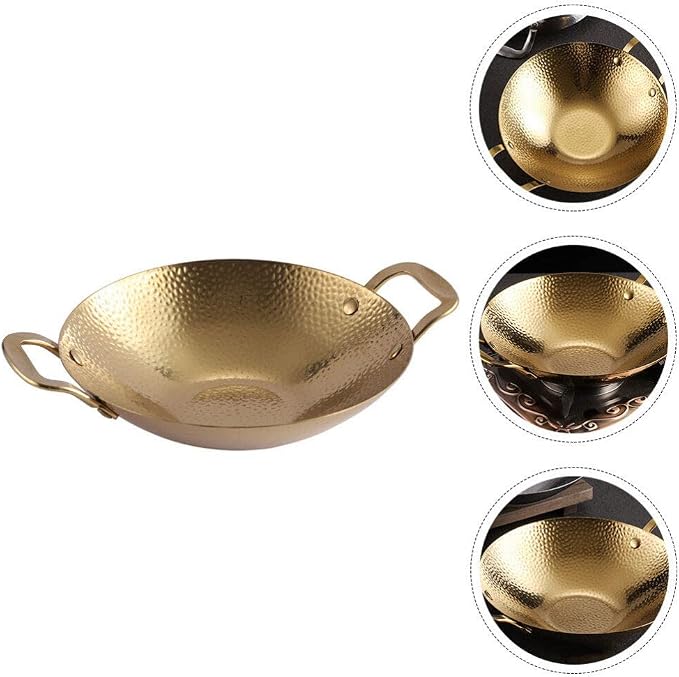 UPKOCH Household Double Handle Cooking Pot Stainless Steel Dry Pot for Kitchen Use Easy to Clean Non-stick Design for Outdoor and Indoor Cooking Korean Bbq