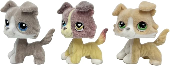 3pcs/Set Custom Flocked Pet Shop Toys Short Hair Cat Kitten Collie Great Dane Cocker Spaniel Dachshund Puppy Dog OOAK Compatible with LPS (#67 and 1262 and #272)