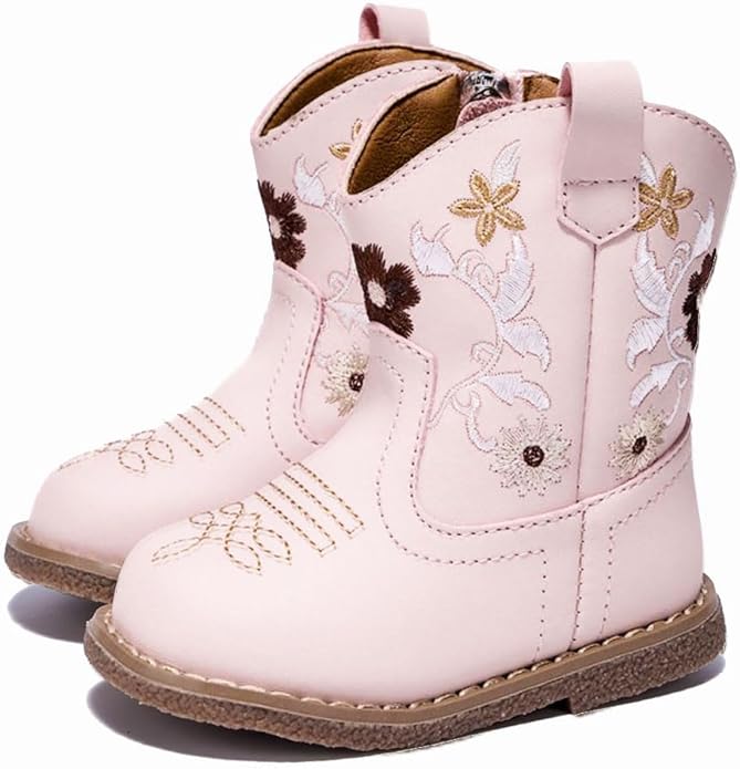 Newsonet Baby Cowboy Cowgirl Boots Infant Western Boots Toddler Boys Girls Round Toe Riding Mid Calf Boots All Seasons for 6 9 12 18 24 Months