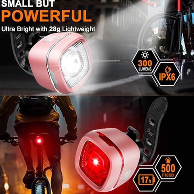 Bicycle Front and Rear Lights,Bike Light, Type-C Rechargeable, Flashing Light，Suitable for Night Riding, Cycling，Accessories for Bicycle，Headlight &Taillight for Girls Kids