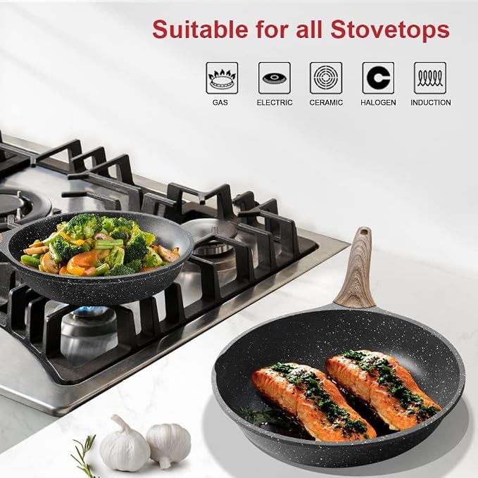 Caannasweis 8 Inch Small Frying Pan Nonstick Granite Skillet for Stove Top | Non Stick Omelette Frying Pans, Omelet Egg Pan, Stone Cookware Chef's Pan, Induction Compatible, PFOA Free (Gray, 8 Inch)