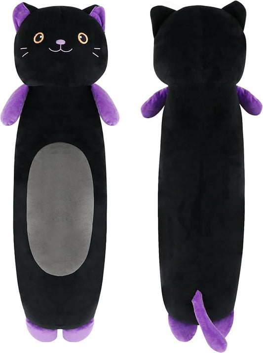 22” Long Cat Plush Body Pillow, Cute Black Cat Stuffed Animals, Lucky Kitty Squishy Soft Plushies Toy, Gifts for Kids Girls and Boys, Birthdays ﻿Easter