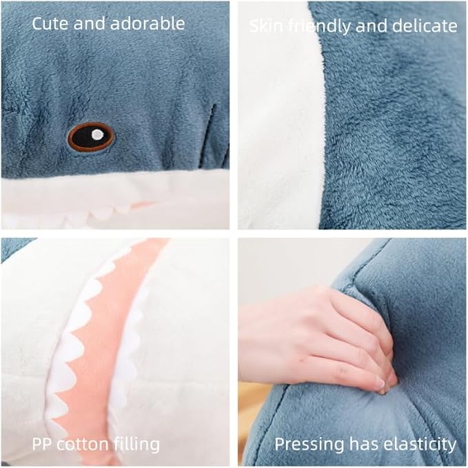 39.3 Inch Giant Shark Plush Stuffed Animal Toy Soft Plush Pillow Shark Stuffed Sea Animals for Boy's and Girl's Room Sofa Decoration and Holiday Birthday Gift