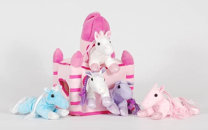 Pink Horse Castle with 5 Plush Horses and Bonus 5 Mini Horse Figures