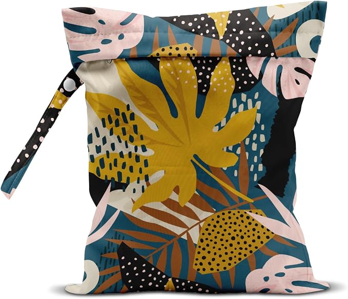 Wet Bag, Wet Dry Bag, Wet Bag for Swimsuit, Travel, Beach, Pool, Diapers, Dirty Yoga Gym Clothes, Makeup Bag, Waterproof Tropical Palm Leaves Decor Jungle Palm Leaf Favors
