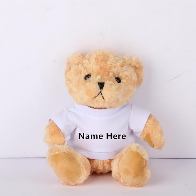 Personalized Custom Name Bear Clothes Plush Doll Tee Shirt for 8-12 Inch (White)