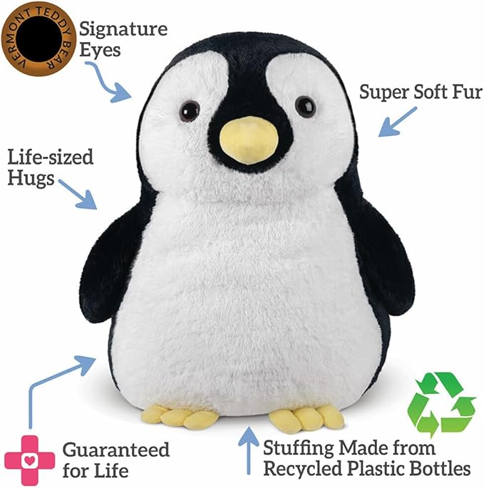 Vermont Teddy Bear Giant Penguin Stuffed Animal - 28 Inches Stuffed Penguin Plush from Giant Cuddle Collection - Fluffy, Collectible Plushies for Kids & Adults - Crafted in The USA