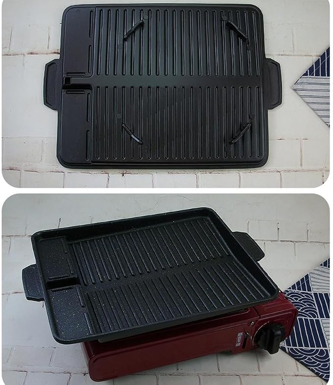 Korean-style Non-stick Grill Pan Rectangular Hot Plate Barbecue Pot Portable Oil Spill Baking Tray for Indoor Outdoor BBQ (Style A)
