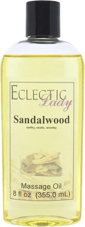 Sandalwood Massage Oil, 8 oz, With Sweet Almond Oil and Jojoba Oil