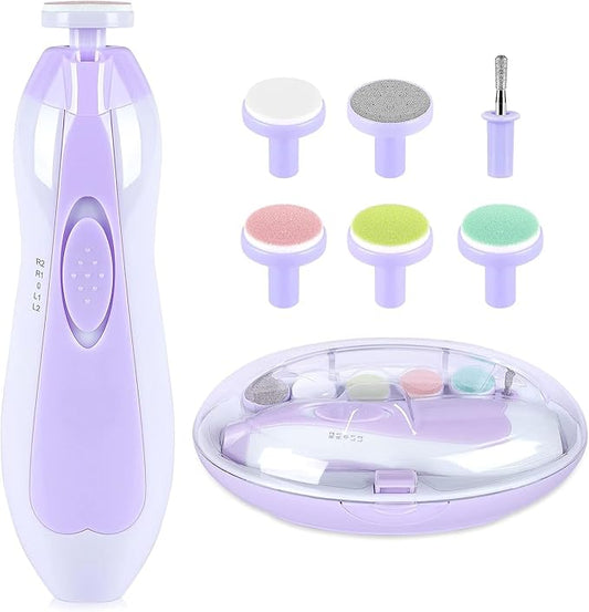 Qunlions life Baby Nail Trimmer Electric, 6 in 1 Baby Nail File Clippers Infant Grooming Kit Manicure Set for Toddler or Adults, Purple