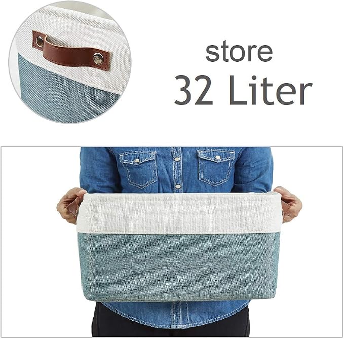 DECOMOMO Storage Bins, Extra Large Fabric Storage Baskets for Shelves 3Pack | 15.8 x 12.5 x 10 inches Decorative Linen Closet Organizers (Green & White)