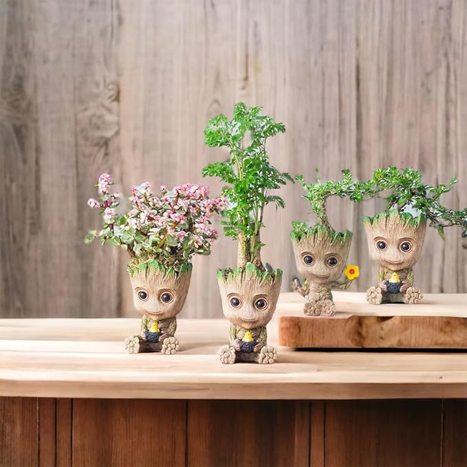 Mini Tree Men Figurine Miniature Model Home Accessories Decompression Artefact Kids (Flower Model)