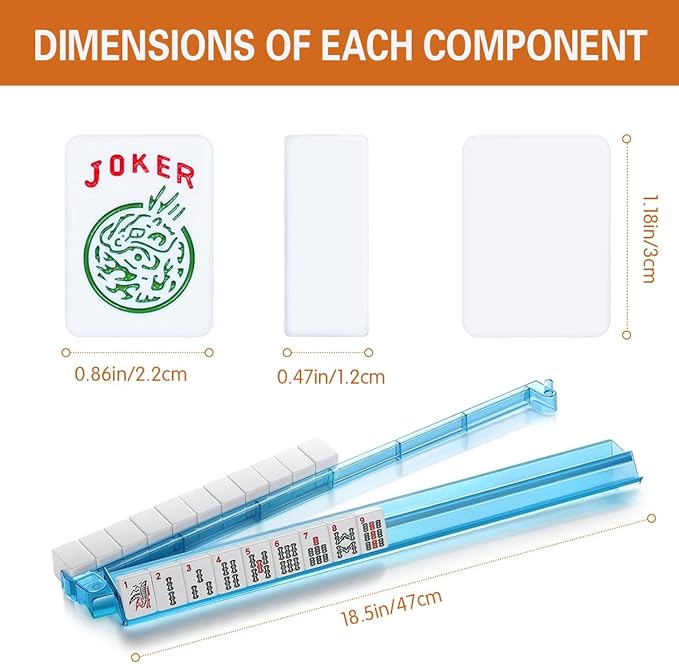 American Mahjong Set - 166 Premium White Tiles with 4 All-in-One Racks & Pushers, 3 Dices, 100 Chips, Wind Indicator & English Manual - Gift for Men Women, Classic Mah-Jong Set in Carrying Bag