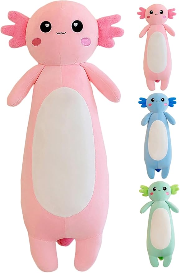 Long Axolotl Plush Pillow, Pink Axolotl Stuffed Animal for Girls and Boys Salamander Plush Toy Gift for Christmas (Pink, 100cm/39.37inch)