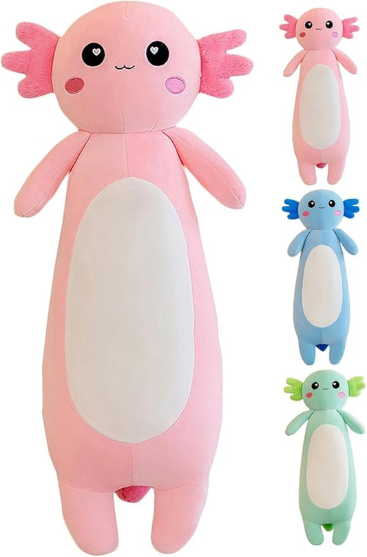 Long Axolotl Plush Pillow, Pink Axolotl Stuffed Animal for Girls and Boys Salamander Plush Toy Gift for Christmas (Pink, 100cm/39.37inch)