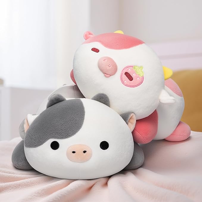 Cute Cow Plush Pillow, Kawaii Plushies White Cow Stuffed Animals, Squishy Plushies, Cuddle Plush Pillow for Kids & Girls (13 Inch)