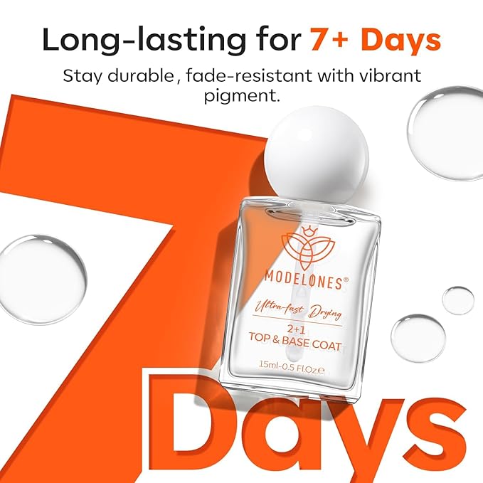 modelones Clear Nail Polish 3-in-1 Top Coat and Base Coat, Nail Strengthener, 15 Ml Quick Dry Long Lasting Shine Chip Fade Resistant Nails Protect Care Gifts for Women
