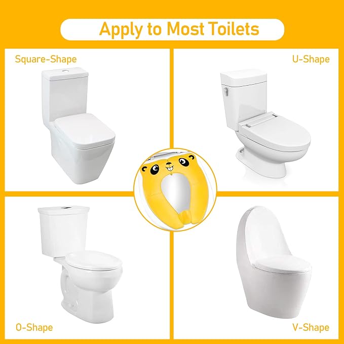 Folding Toilet Seat Toddler, Portable Toilet Training Seat for Kids, Foldable Travel Toddler Toilet Seat in ABS Material with 8 Anti Slip Silicon Pads and 1 Carry Bag (Yellow)