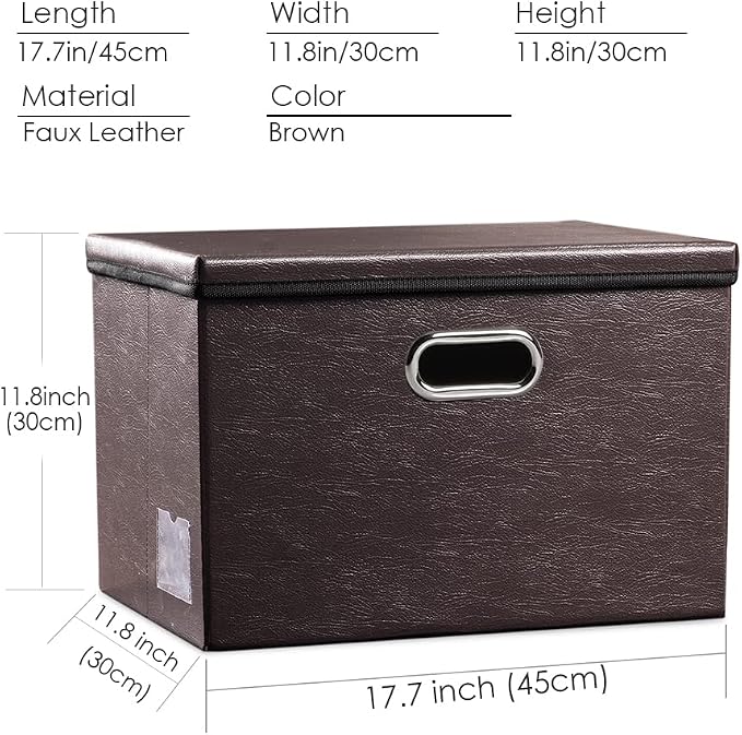 Large Stackable Storage Boxes with Lids [5-Pack] Leather Fabric Foldable Storage Bins Organizer Containers Baskets Cubes with Cover for Bedroom Closet Office Nursery Brown(17.7x11.8x11.8)