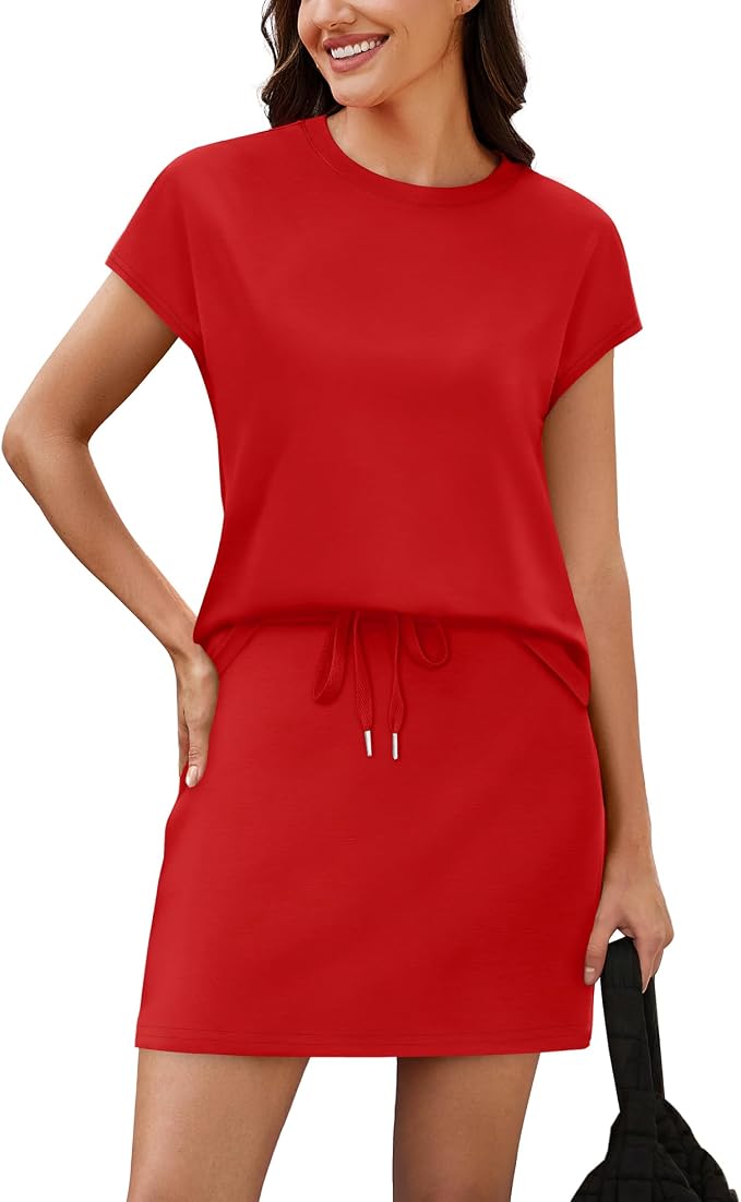 Sampeel Two Piece Skirt Sets for Women Summer Resort Wear Outfits Crew Neck Cap Sleeve Tops Tennis Skort with Pockets