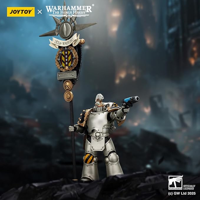 JOYTOY 1/18 Action Figures - Warhammer The Horus Heresy Iron Warriors Command Squad Chosen with Legion Standard - 5‘’,Highly Posable Collectible Model Ages 15+