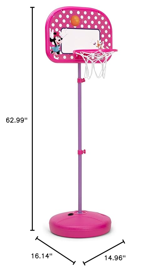 Delta Children - Disney Minnie Mouse Kids Basketball Hoop Set, Height Adjustable Toddler Basketball Goal with Stand, Indoor Outdoor Sports Toy, Includes Ball and Pump, Pink