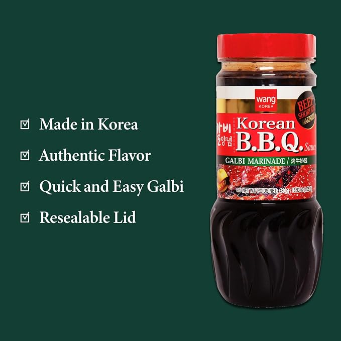 Wang Galbi Marinade, Korean BBQ Sauce for Beef Short Ribs | Sweet & Smoky Kalbi Marinade, Authentic Korean Rib Sauce, Made in Korea, No MSG, 16.93 oz Bottle